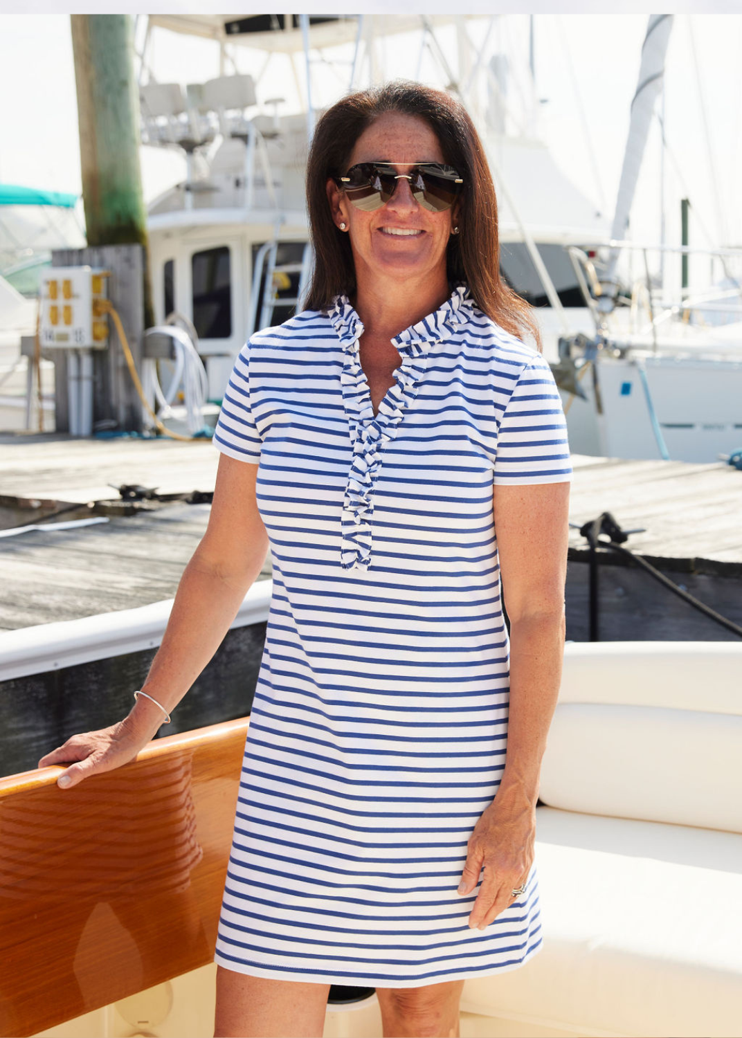 Bailey Dress Cotton True Navy White Breton Stripe