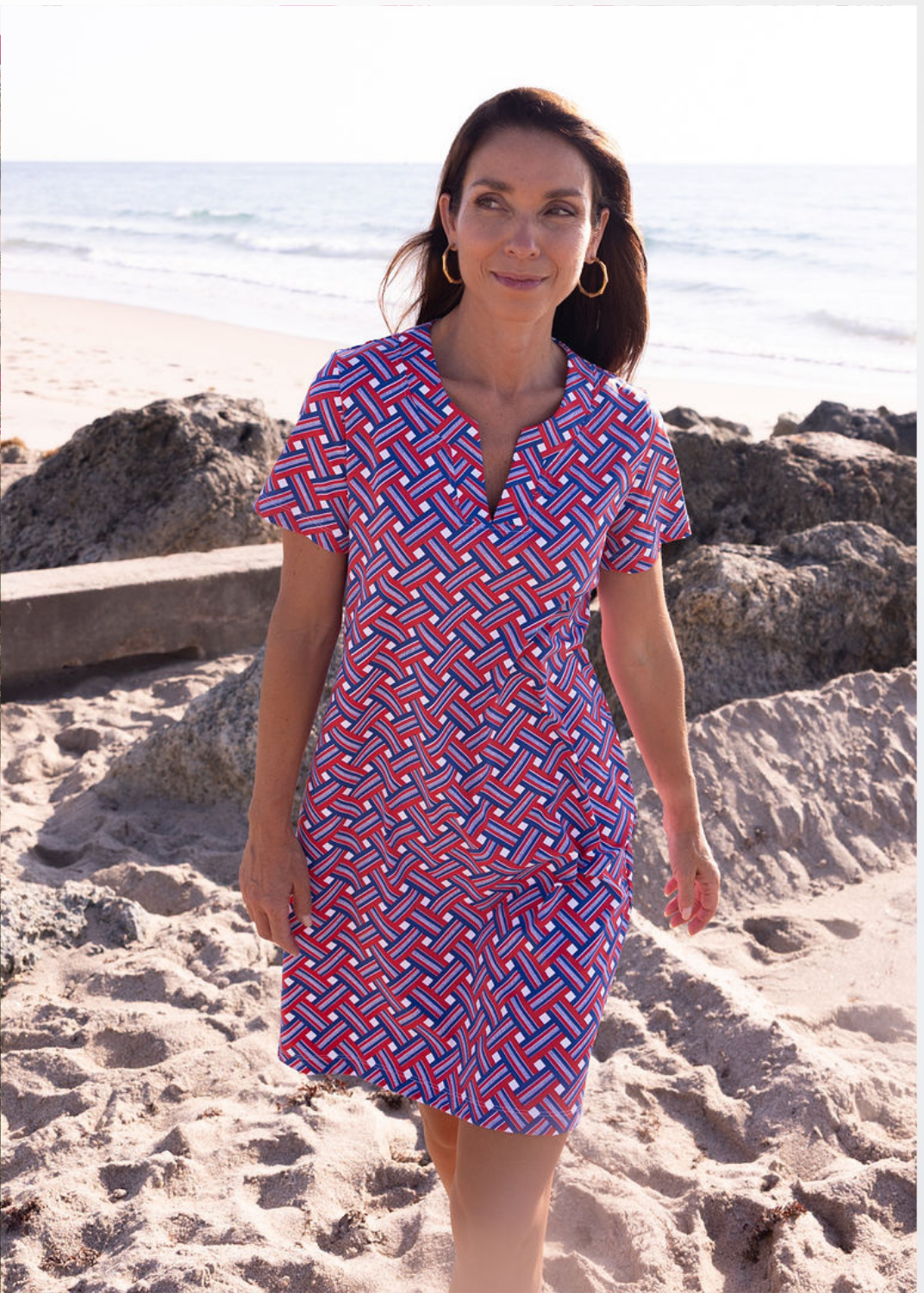 Lucille Short Sleeve Dress - Ribbons Red/White/Blue
