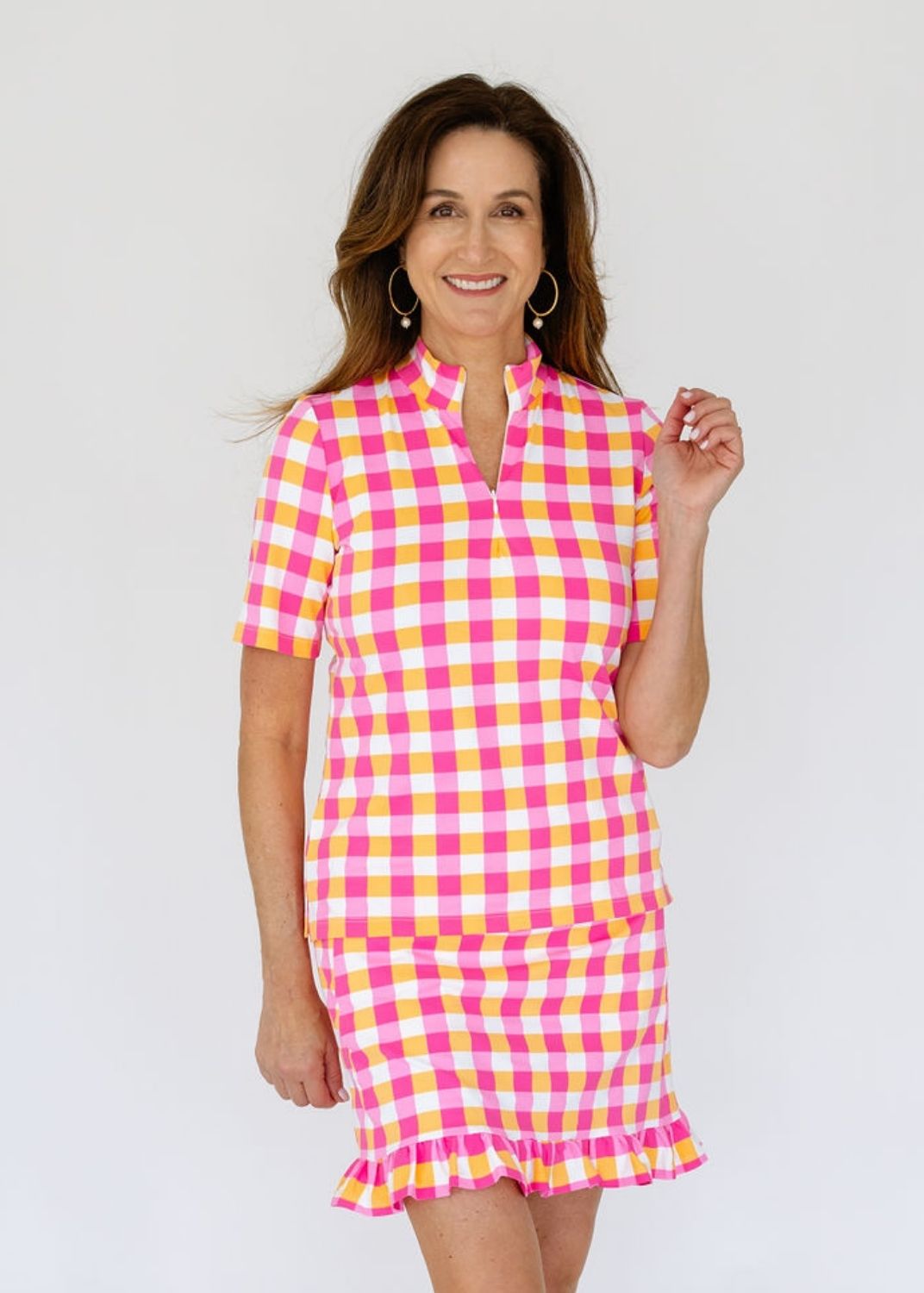 Blair Short Sleeve Top - Chatham Check Pink/Orange - Final Sale S Blair Short Sleeve Top - Chatham Check Pink/Orange - Final Sale S