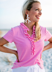 Bailey Top - Juicy Stripe Hot Pink/White