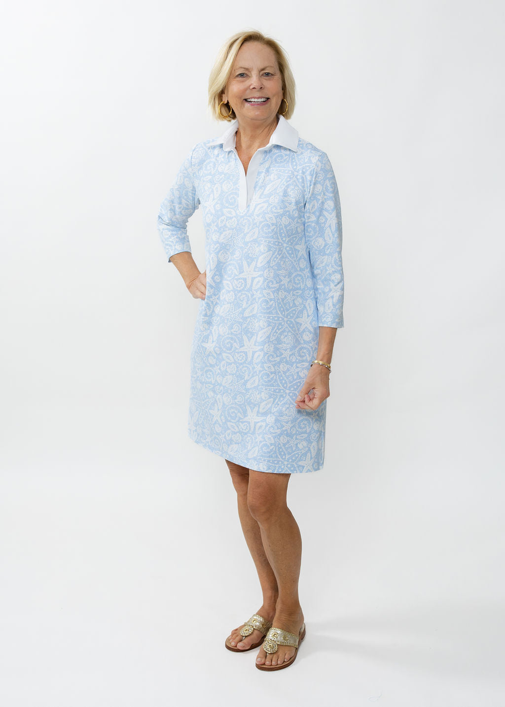 Polo 3/4 Sleeve Dress - Sea Life Blue/White S Polo 3/4 Sleeve Dress - Sea Life Blue/White S