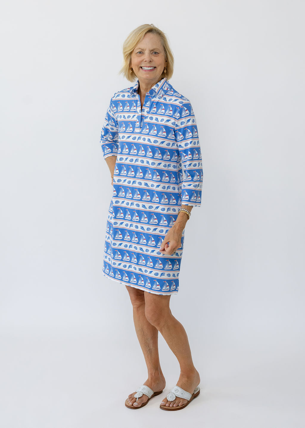 Polo 3/4 Sleeve Dress - Sailboats & Shells – sailor-sailor Clothing