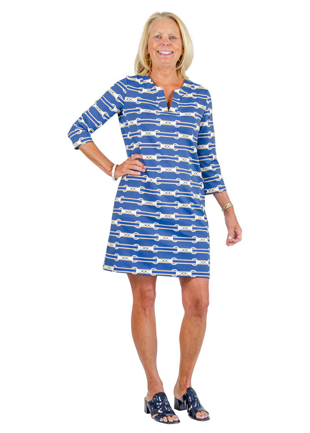 Lucille Dress 3/4- Equestrian stripe 2 Blue – sailor-sailor Clothing