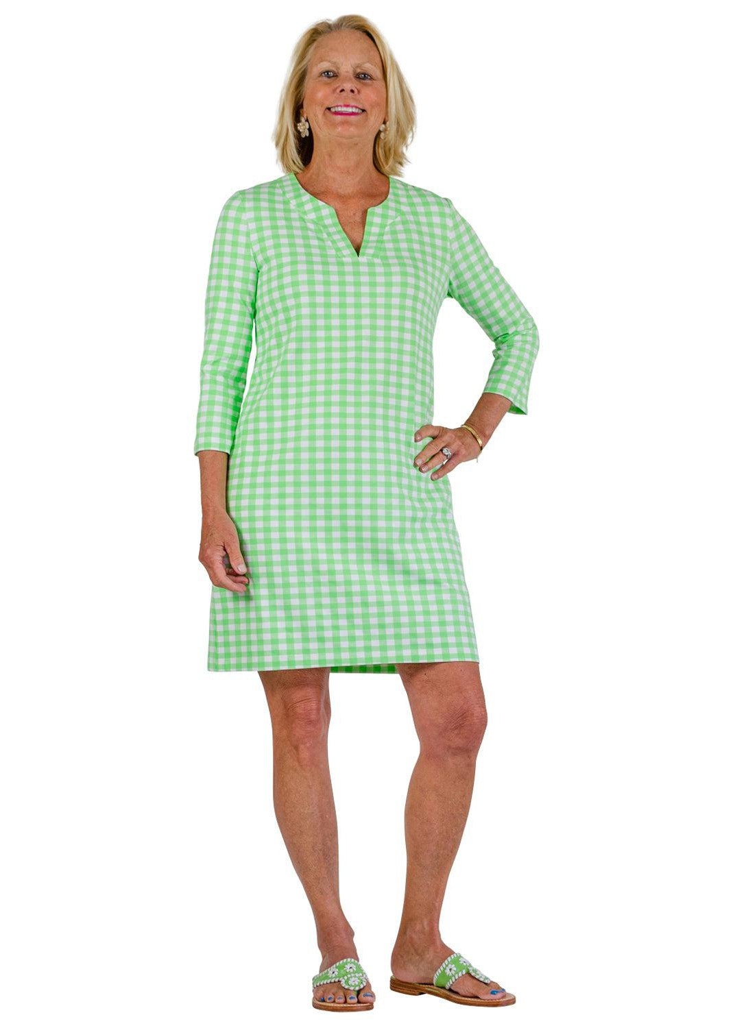 Lucille Dress 3/4- Gingham Check Green – sailor-sailor Clothing