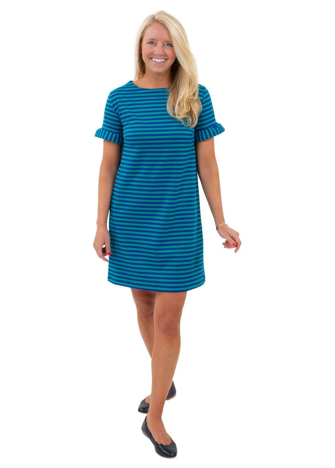 knitted sailor dress Coco - Double Knit Ponte Stripes Green/Navy SID-UT2504950