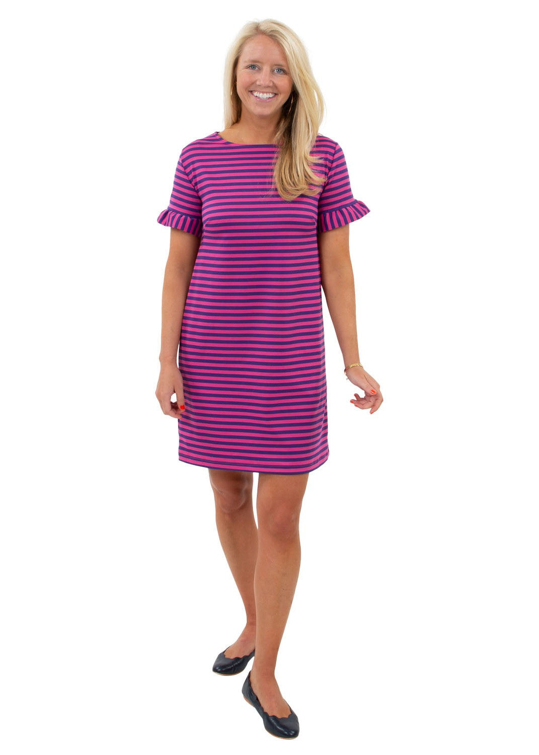 pink purple striped dress Coco Dress - Double Knit Ponte Stripes Pink/Purple