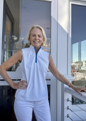 Britt Sleeveless Top - white with true blue  - FINAL SALE
