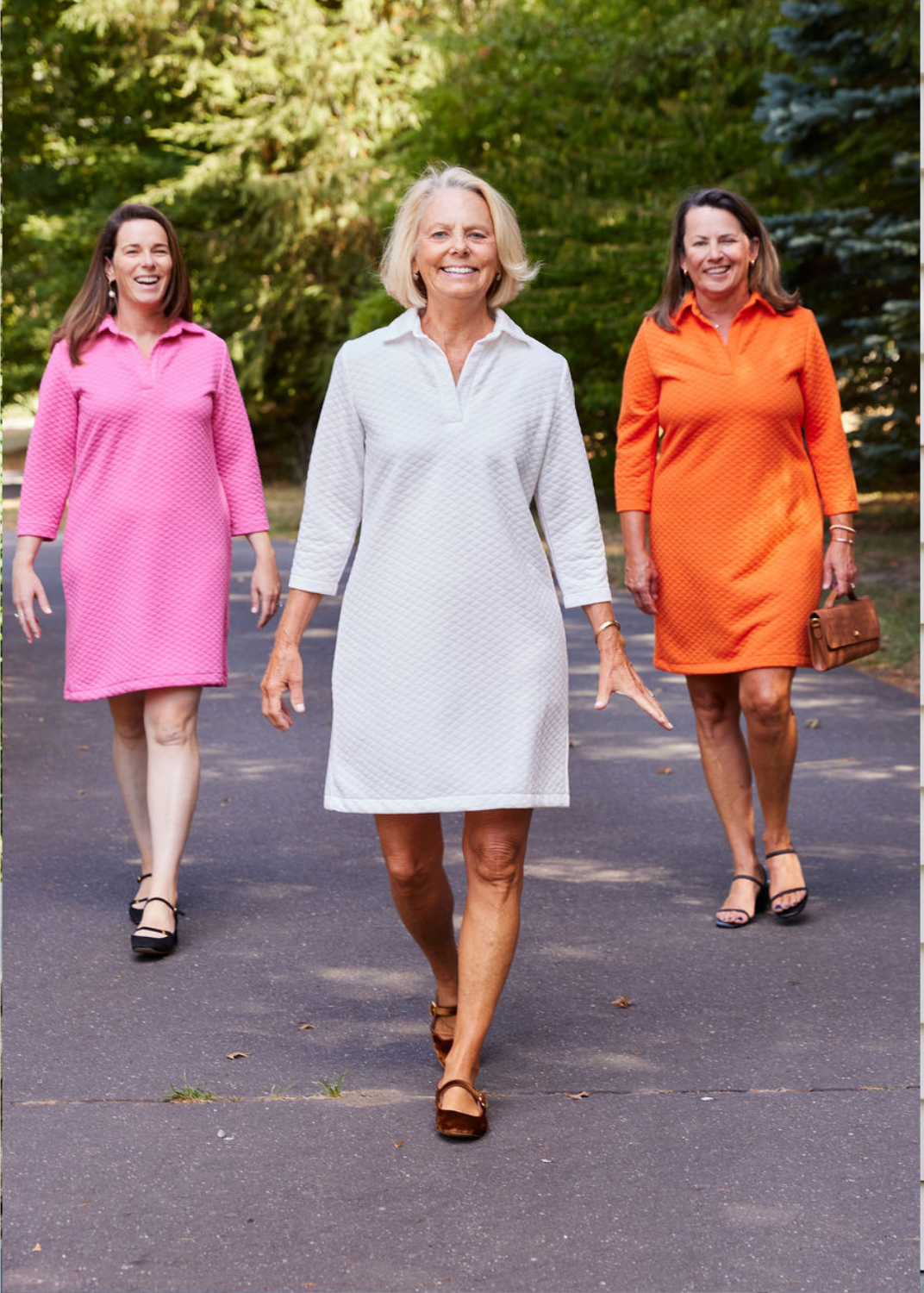 Polo 3/4 Sleeve Dress - White Quilted Knit