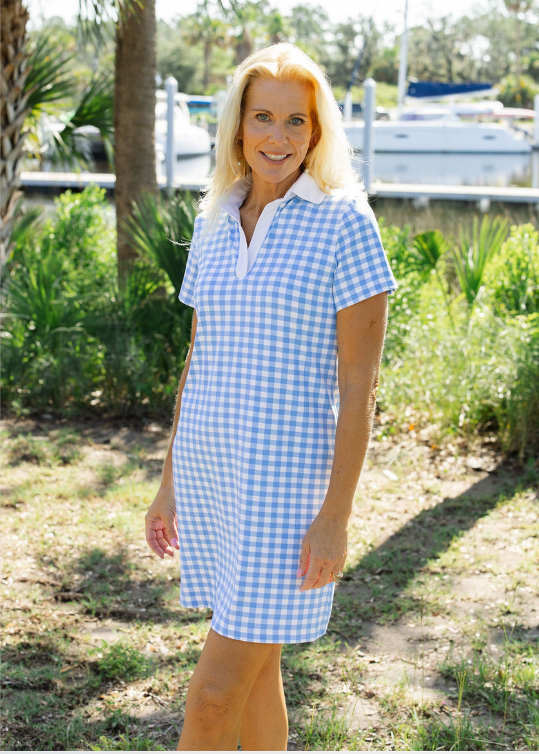Polo Dress - Gingahm Lt. Blue/White
