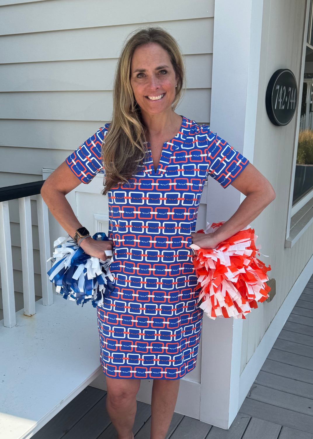 Lucille Short Sleeve Dress - Gator Link Blue/Orange