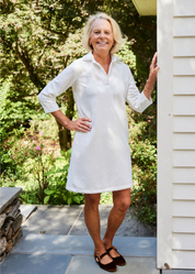 Polo 3/4 Sleeve Dress - White Quilted Knit