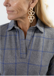 Polo 3/4 Sleeve Dress - Plaid Charcoal/Denim