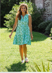 Louisa Sleeveless Dress - Palm Stripe Aqua/Green