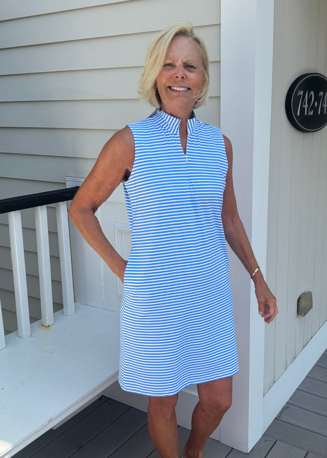 Britt Sleeveless Dress - Juicy Stripe Blue/White
