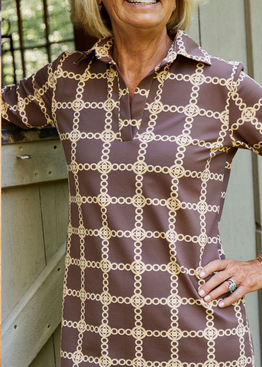 Polo 3/4 Sleeve Dress - Medallion Chain Chocolate/Tan