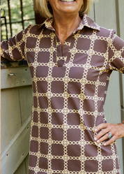 Polo 3/4 Sleeve Dress - Medallion Chain Chocolate/Tan