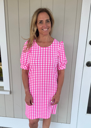 Madison Dress - Gingham Check Hot Pink/White - FINAL SALE