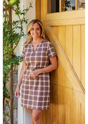 Lucille Short Sleeve Dress - Medallion Chain Chocolate/Tan - FINAL SALE