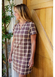 Lucille Short Sleeve Dress - Medallion Chain Chocolate/Tan - FINAL SALE