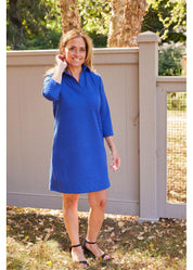 Polo 3/4 Sleeve Dress - Royal Quilted Knit