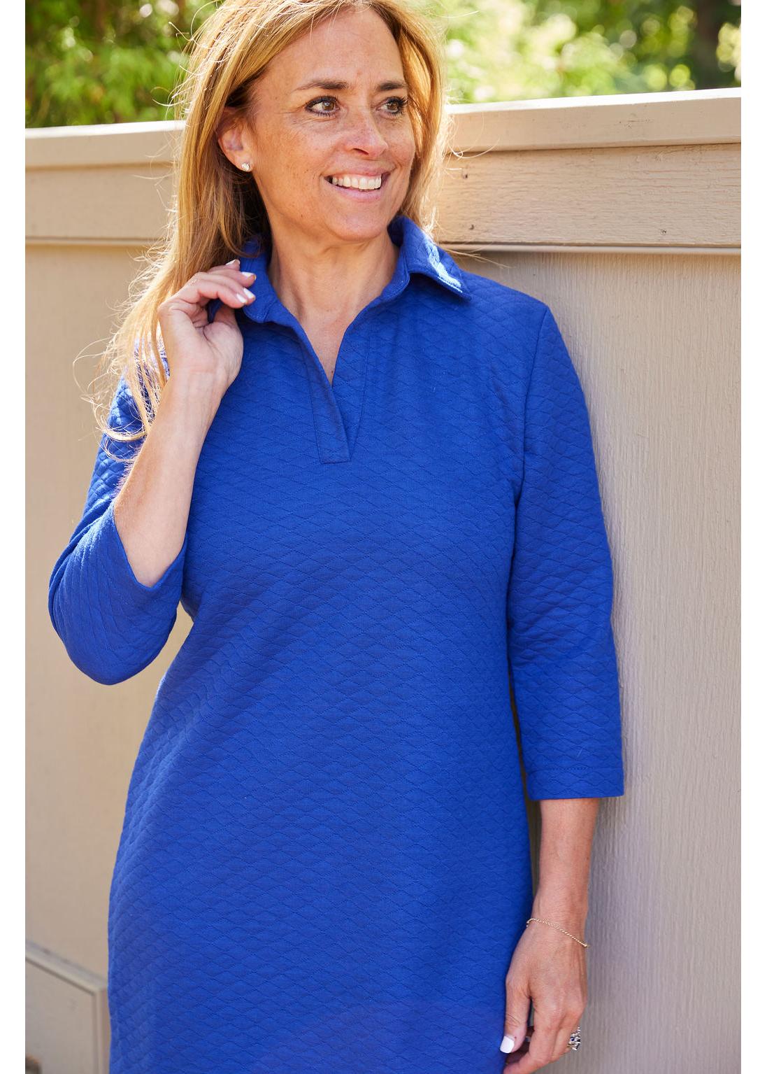 Polo 3/4 Sleeve Dress - Royal Quilted Knit
