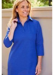 Polo 3/4 Sleeve Dress - Royal Quilted Knit