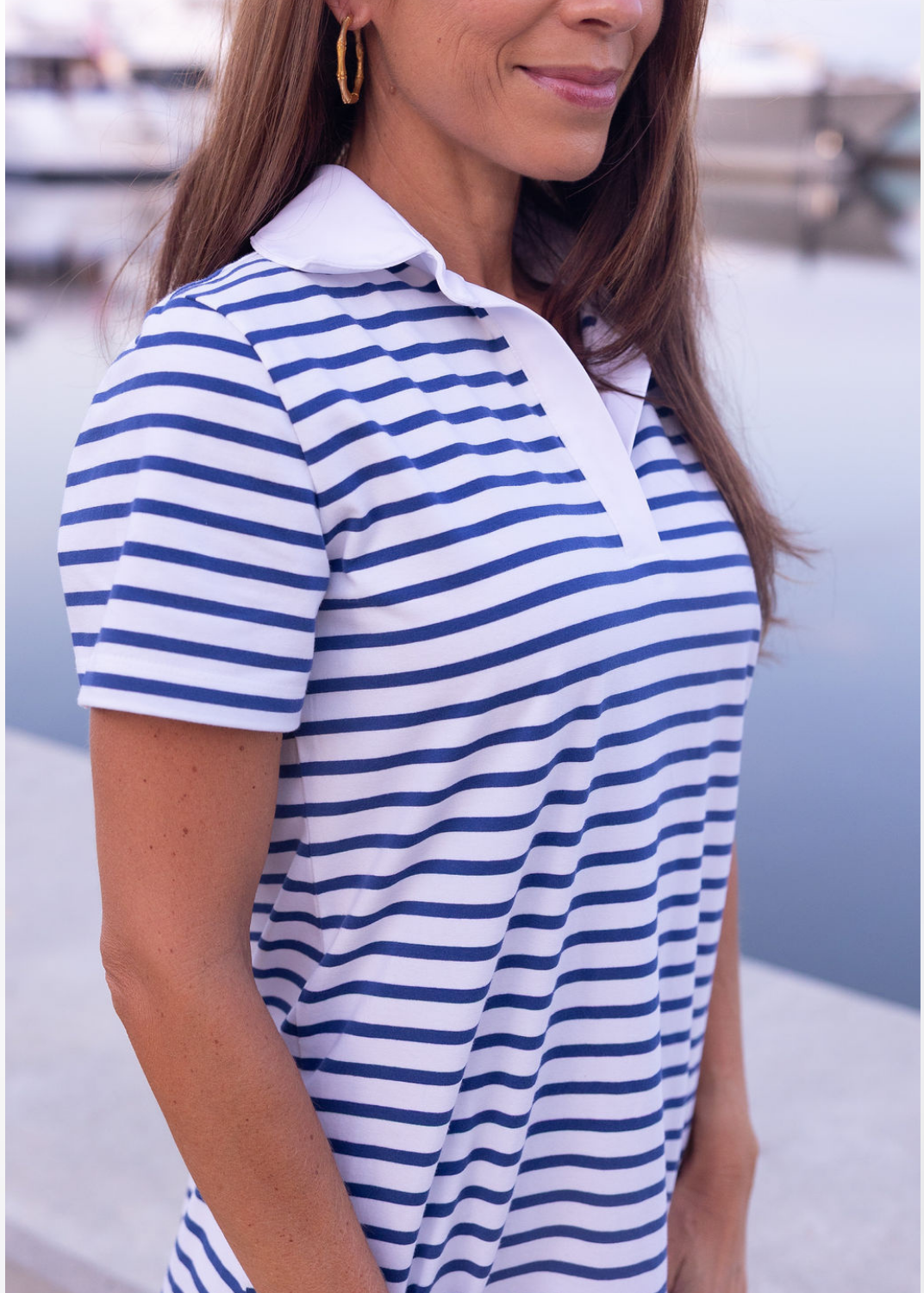 Polo Dress - Cotton True Navy/White Breton Stripe