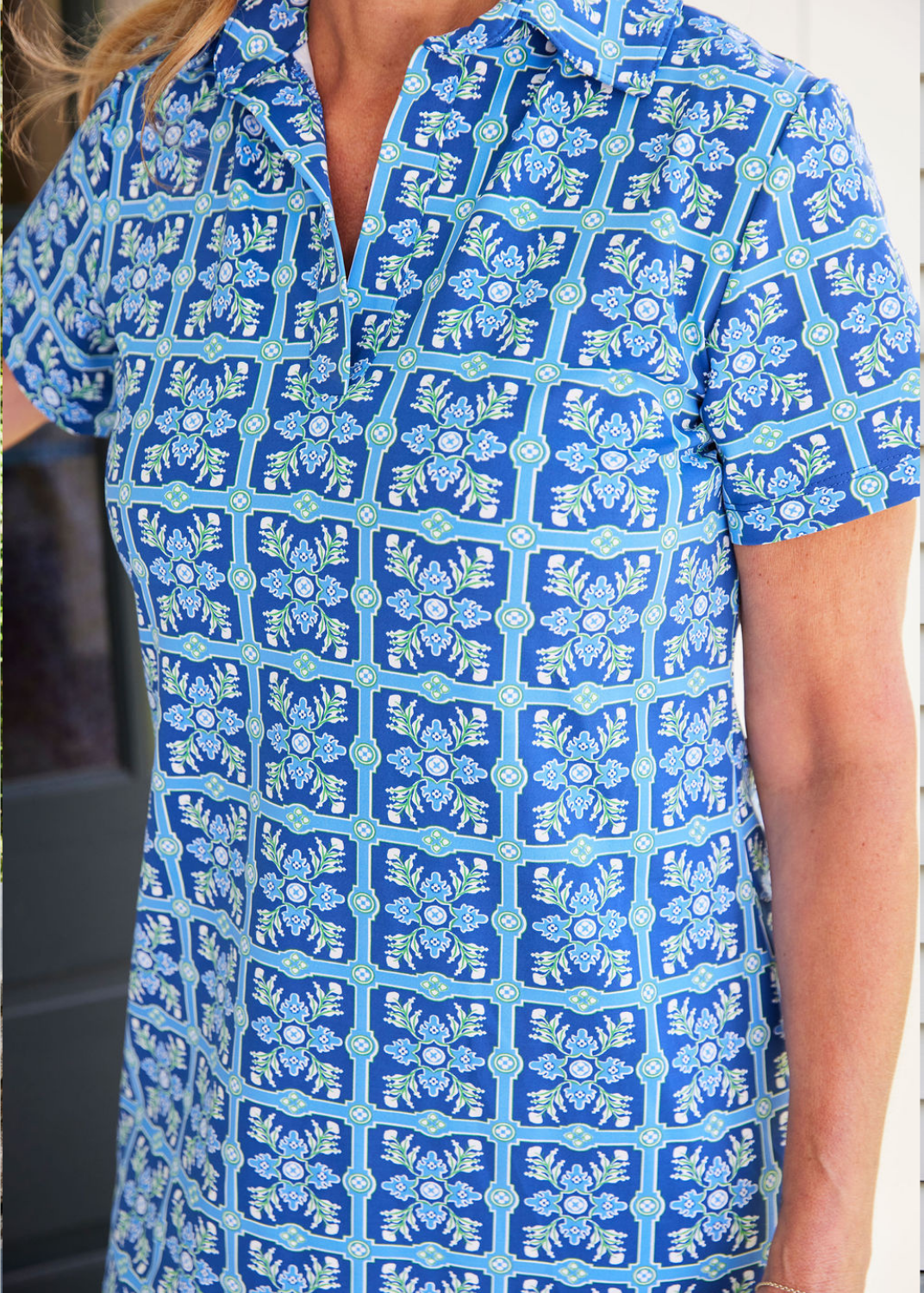 Polo Dress - Tile Art Blue/Green