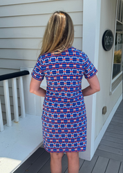 Lucille Short Sleeve Dress - Gator Link Blue/Orange