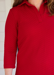 Polo 3/4 Sleeve Dress - Red Quilted Knit