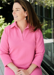 Polo 3/4 Sleeve Dress - Pink Quilted Knit