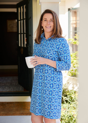 Polo 3/4 Sleeve Dress - Tile Art Blue/Green