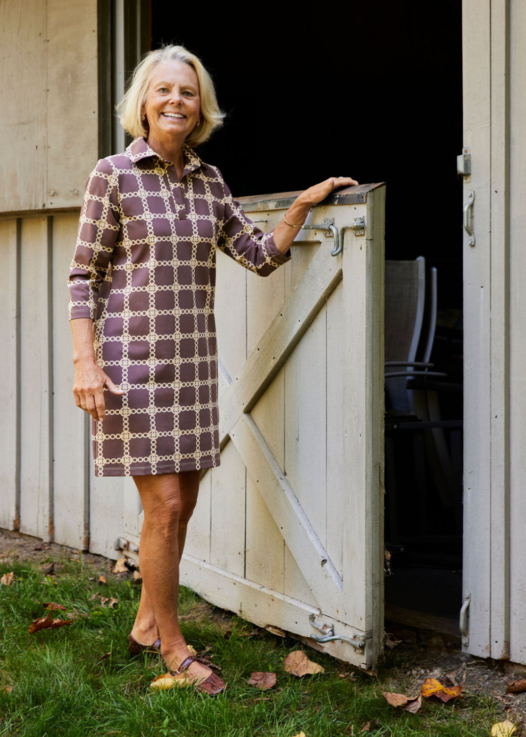 Polo 3/4 Sleeve Dress - Medallion Chain Chocolate/Tan