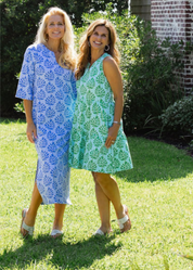 Louisa Sleeveless Dress - Palm Stripe Aqua/Green