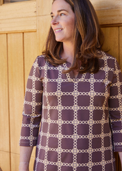 Lucille 3/4 Sleeve Dress - Medallion Chain Chocolate/Tan