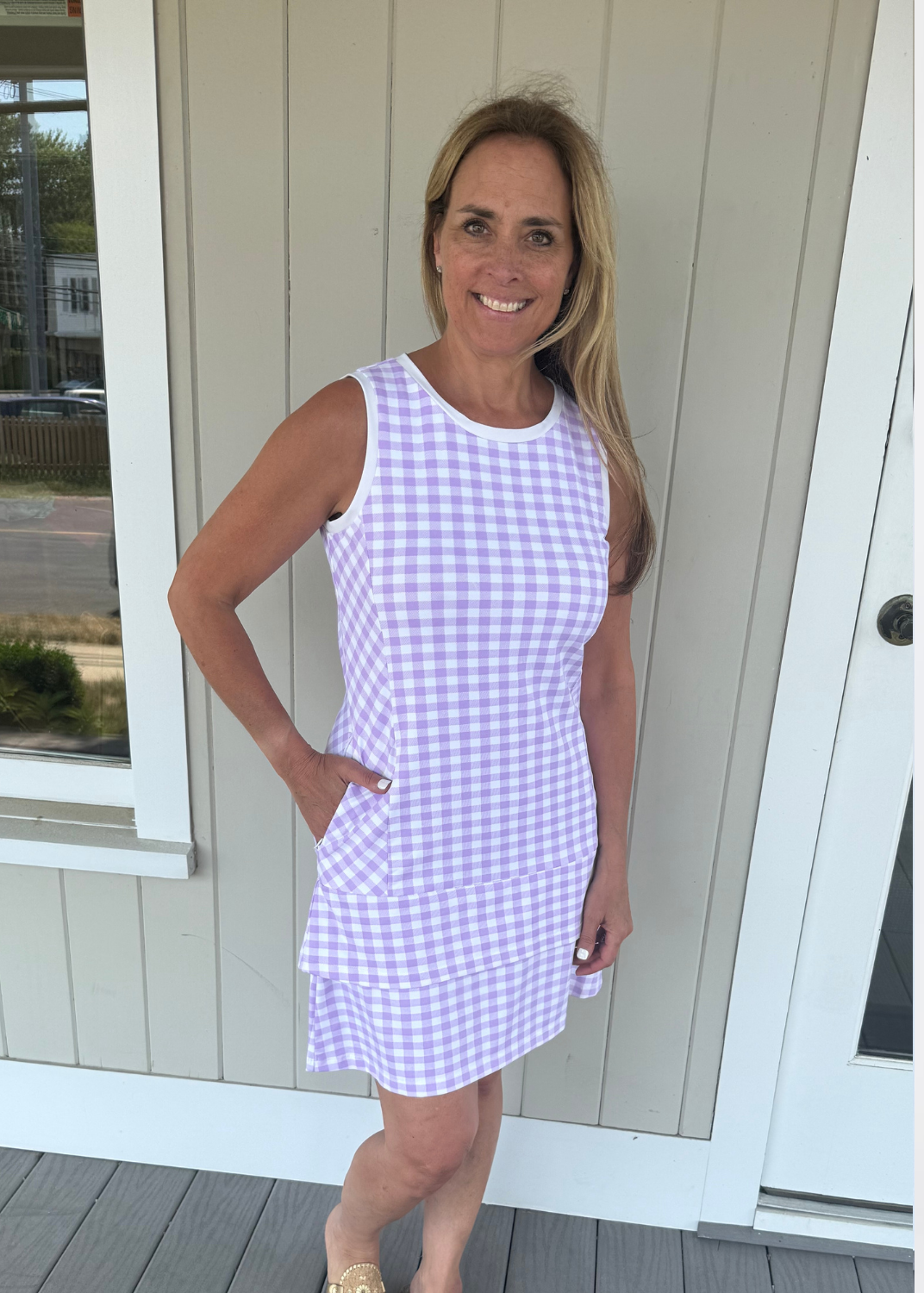 Daisy Sport Dress - Gingham Lavender/White