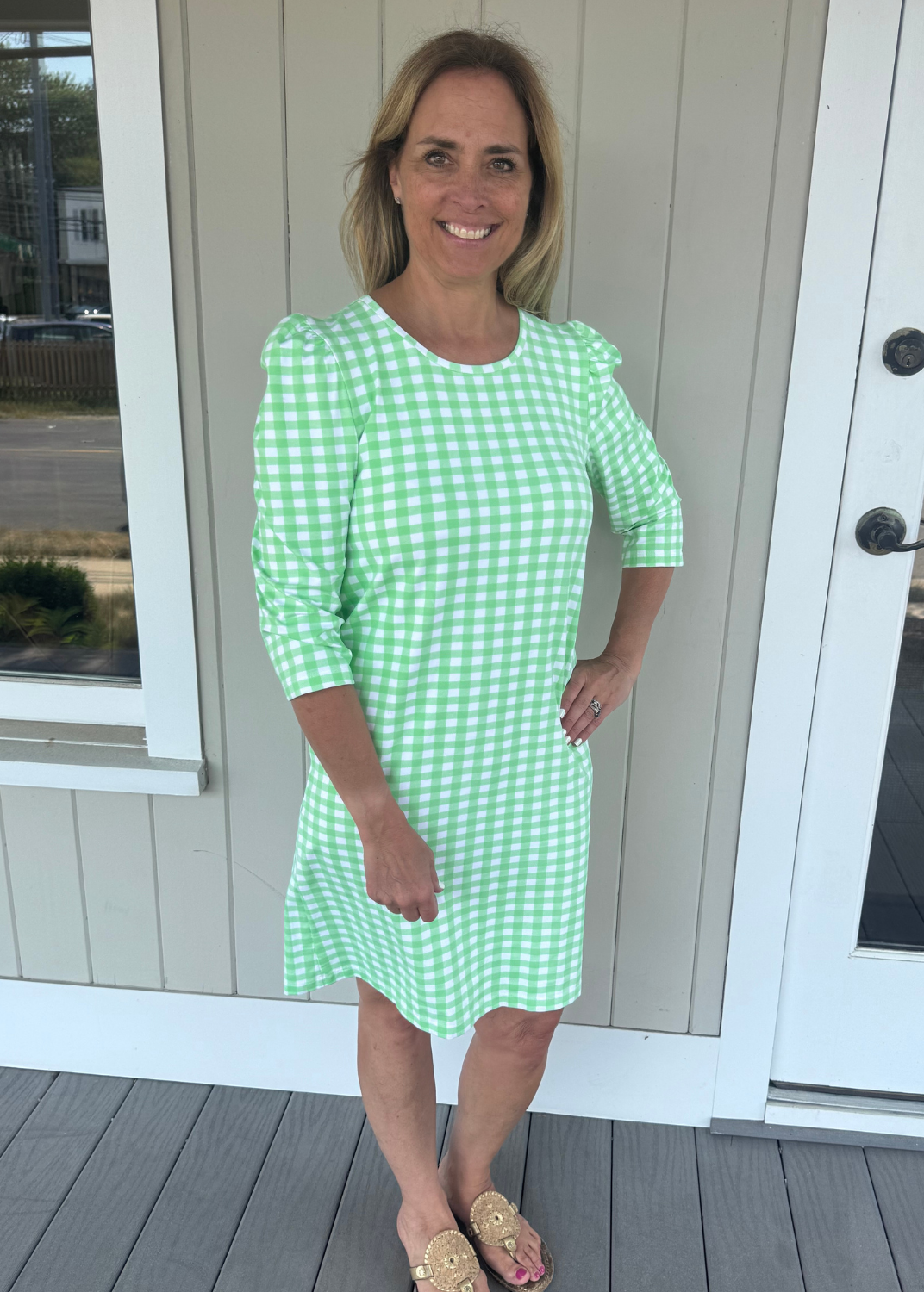 Clare Dress - Gingham Green/White - Final Sale