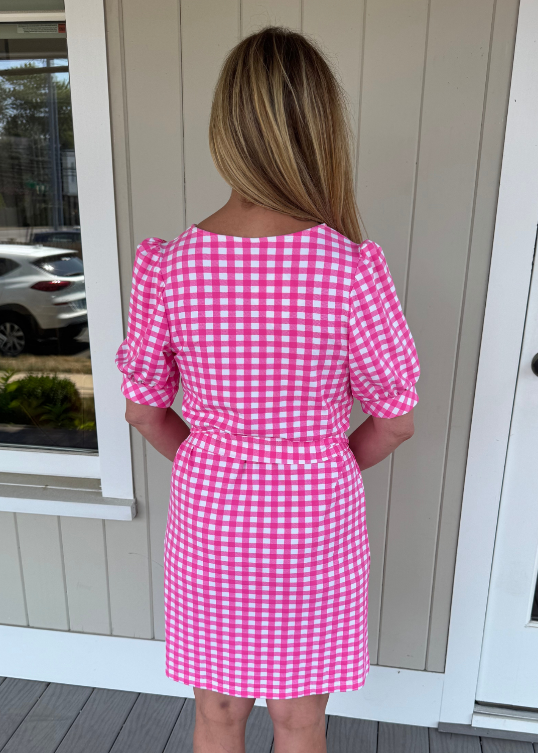 Madison Dress - Gingham Check Hot Pink/White - FINAL SALE