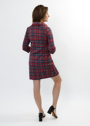 Polo 3/4 Sleeve Dress - Plaid Grey/Navy/Red