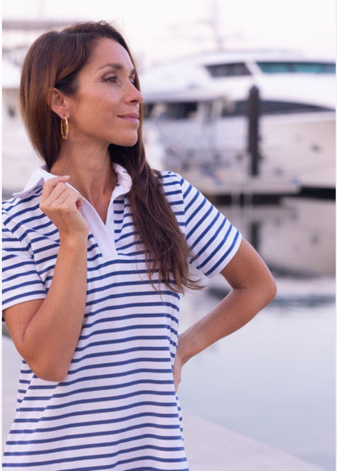 Polo Dress - Cotton True Navy/White Breton Stripe