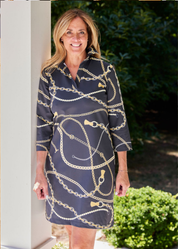 Polo 3/4 Sleeve Dress - An Evening Out Black/Tan