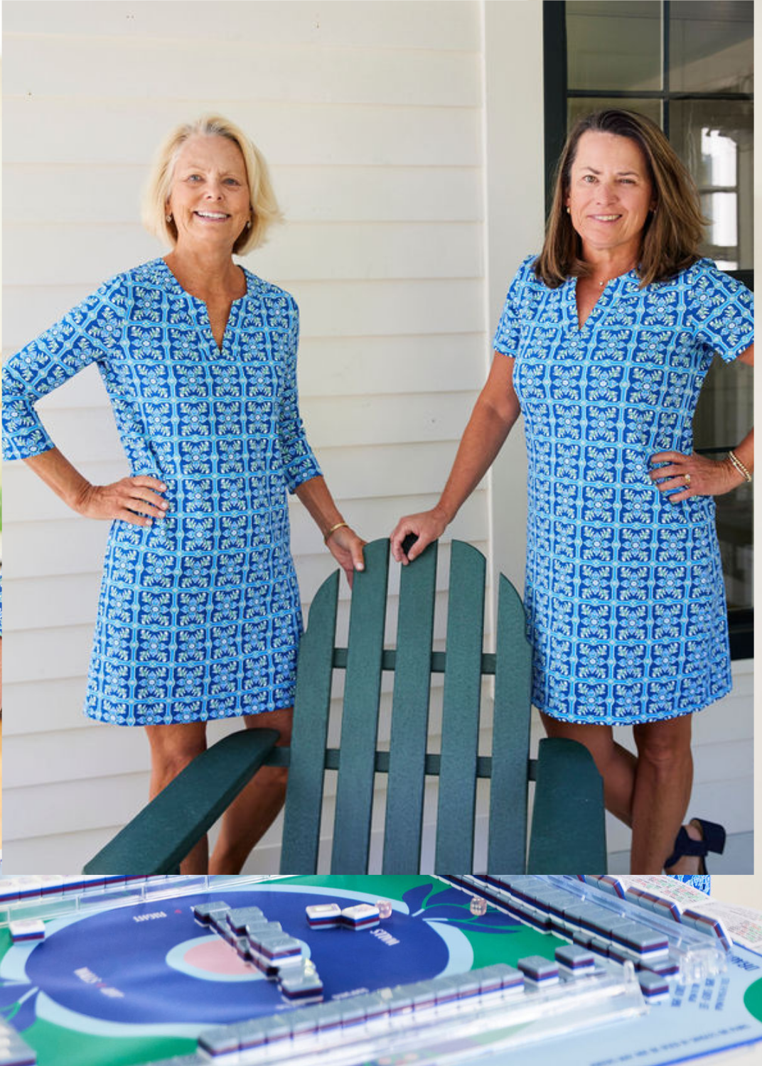 Lucille 3/4 Sleeve Dress - Tile Art Blue/Green