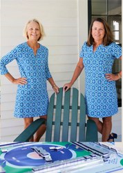 Lucille 3/4 Sleeve Dress - Tile Art Blue/Green
