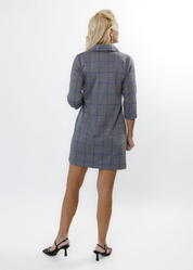 Polo 3/4 Sleeve Dress - Plaid Charcoal/Denim
