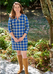 Lucille 3/4 Sleeve Dress - Medallion Chain Blue/Tan