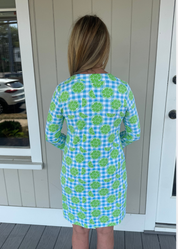 Lucille 3/4 Sleeve Dress - Citrus Check Blue/Green - FINAL SALE
