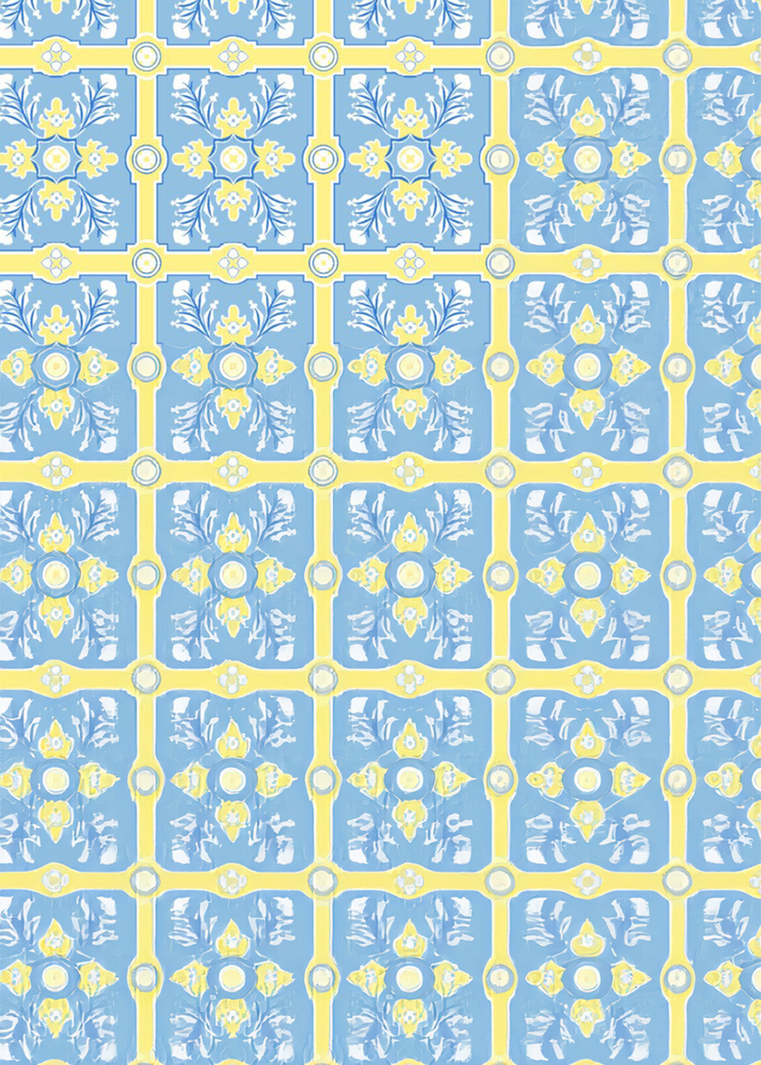 Lucille 3/4 Sleeve Dress - Tile Art Blue/Yellow
