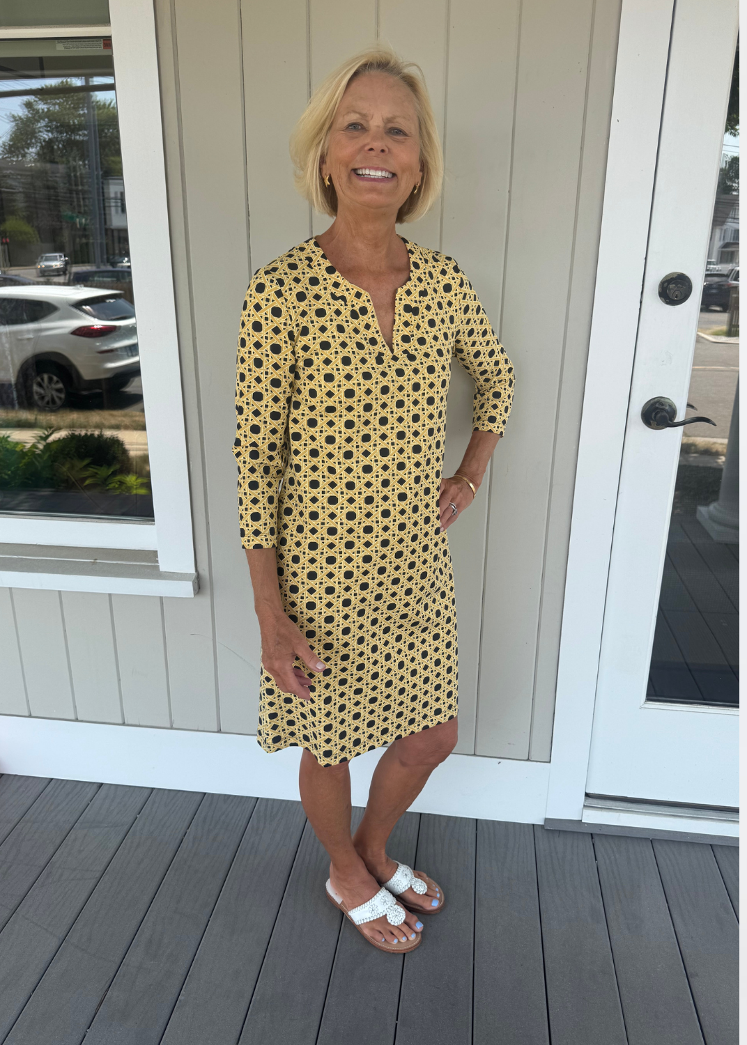 Lucille 3/4 Sleeve Dress - Vanderbilt Boca Grande Cane Black/Tan