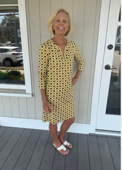 Lucille 3/4 Sleeve Dress - Vanderbilt Boca Grande Cane Black/Tan