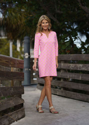 Lucille 3/4 Sleeve Dress - Bamboo Lattice Pink/Tan